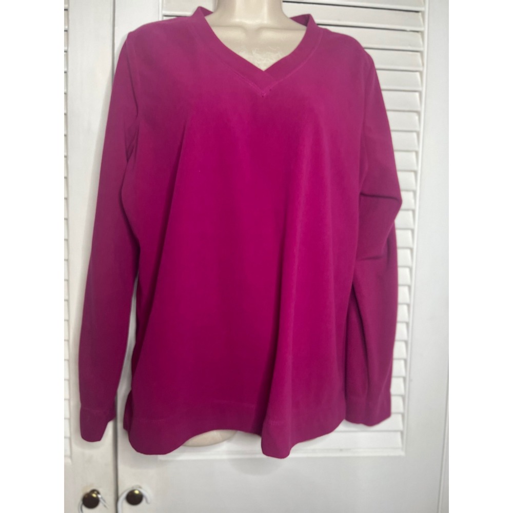 Made For Life Fleece Pullover V-Neck Long Sleeve Top Magenta Size L